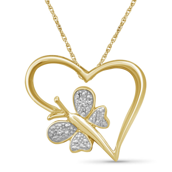 JewelonFire White Diamond Accent Sterling Silver Heart and Butterfly Pendant - Assorted Colors