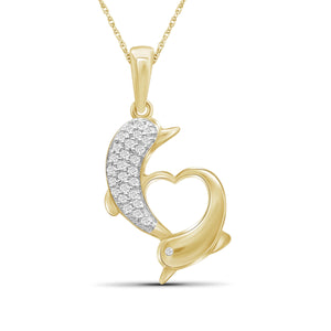 JewelonFire 1/7 Ctw White Diamond 14K Gold over Silver Dolphins Pendant