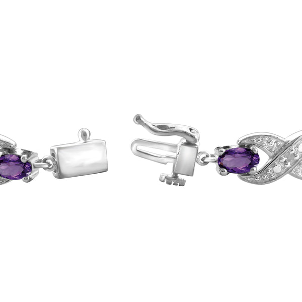 JewelonFire 3 1/5 Carat T.G.W. Amethyst And White Diamond Accent Sterling Silver Bracelet - Assorted Colors