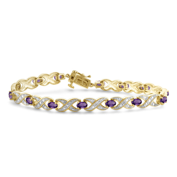 JewelonFire 3 1/5 Carat T.G.W. Amethyst And White Diamond Accent Sterling Silver Bracelet - Assorted Colors