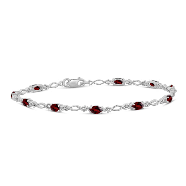 JewelonFire 3 1/3 Carat T.G.W. Garnet And White Diamond Accent Sterling Silver Bracelet - Assorted Colors