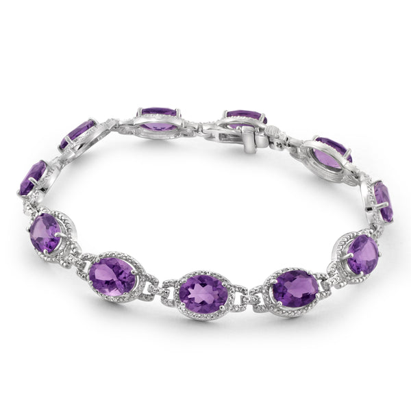 JewelonFire 18 1/7 Carat T.G.W. Amethyst And White Diamond Accent Sterling Silver Bracelet - Assorted Colors