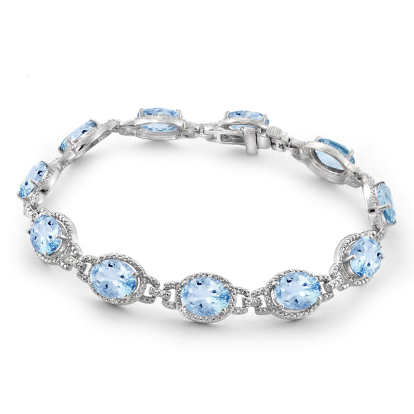 JewelonFire 25 1/3 Carat T.W. Sky Blue Topaz And White Diamond Bracelet Sterling Silver Bracelet - Assorted Colors