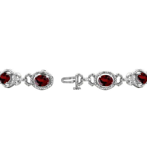 JewelonFire 13.50 Carat T.G.W. Garnet And 1/20 Carat T.W. White Diamond Sterling Silver Bracelet - Assorted Colors