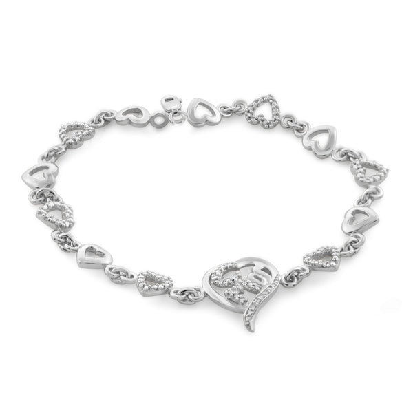 JewelonFire White Diamond Accent Sterling Silver Mom Heart Bracelet - Assorted Colors