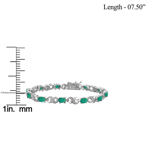 JewelonFire 4.15 Carat T.G.W. Genuine Emerald & White Diamond Accent Sterling Silver Bracelet - Assorted Colors