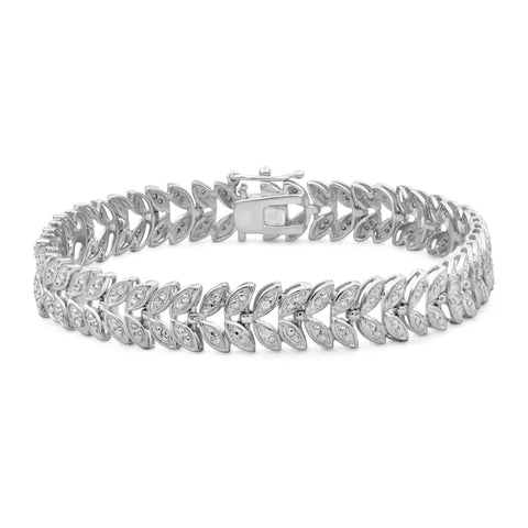 JewelonFire Accent White Diamond Sterling Silver Leaf Bracelet - Assorted Colors