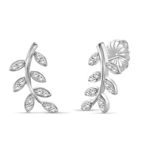 JewelonFire 1/4 Carat T.W. White Diamond Sterling Silver Leaf Earrings - Assorted Colors
