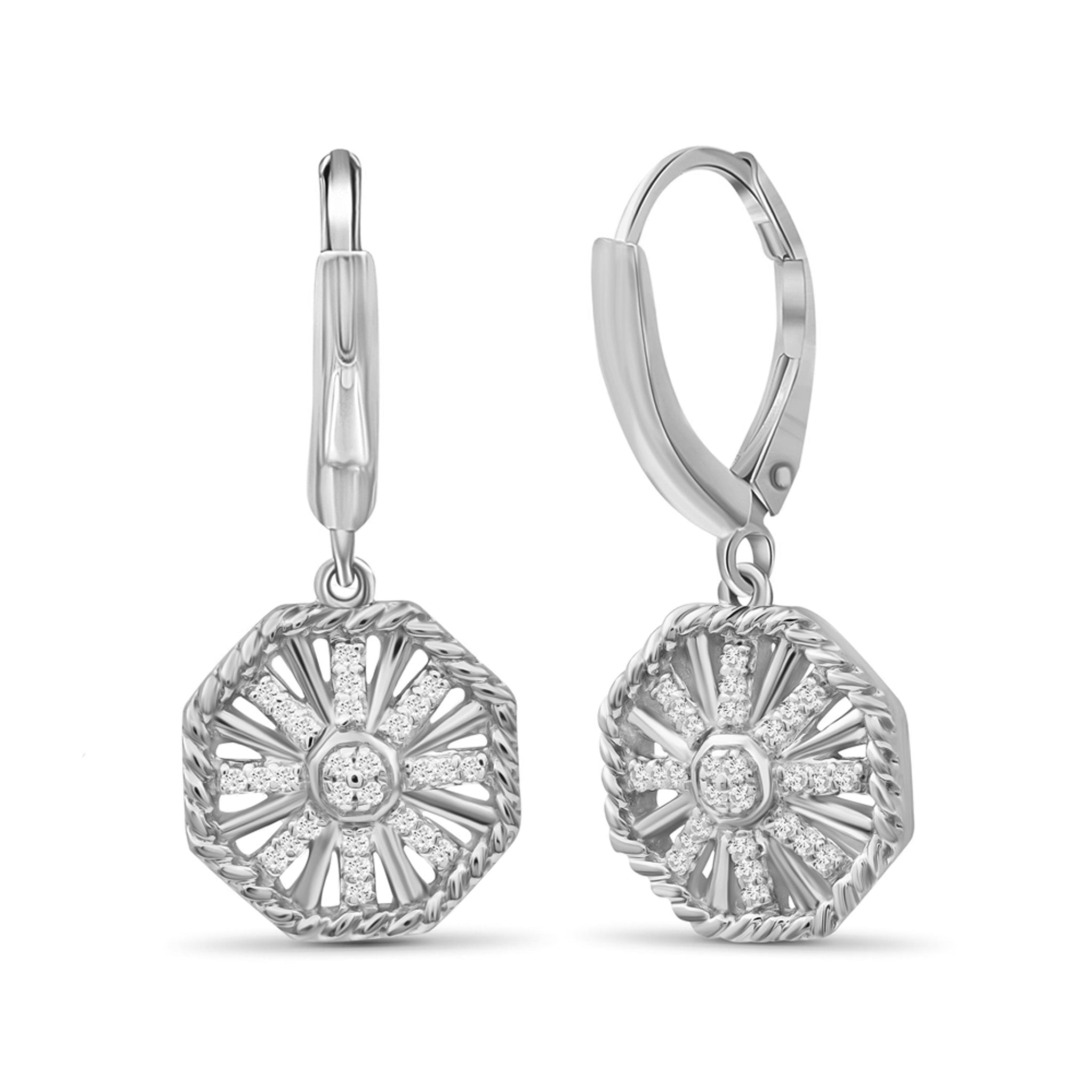 JewelonFire 1/3 Carat T.W. White Diamond Sterling Silver Octagon Earrings - Assorted Colors