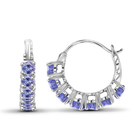 JewelonFire 1 1/2 Carat T.G.W. Tanzanite Sterling Silver Hoop Earrings - Assorted Colors