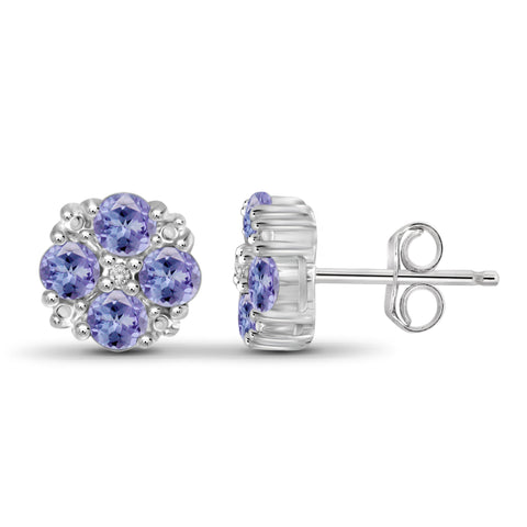 JewelonFire 3/4 Carat T.G.W. Tanzanite and White Diamond Accent Sterling Silver Earrings - Assorted Colors