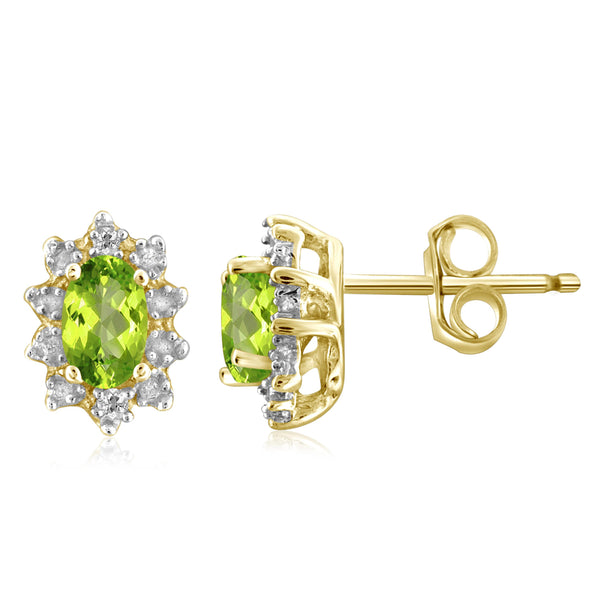 JewelonFire 1/2 Carat T.G.W. Peridot And White Diamond Accent Sterling Silver Stud Earrings - Assorted Colors