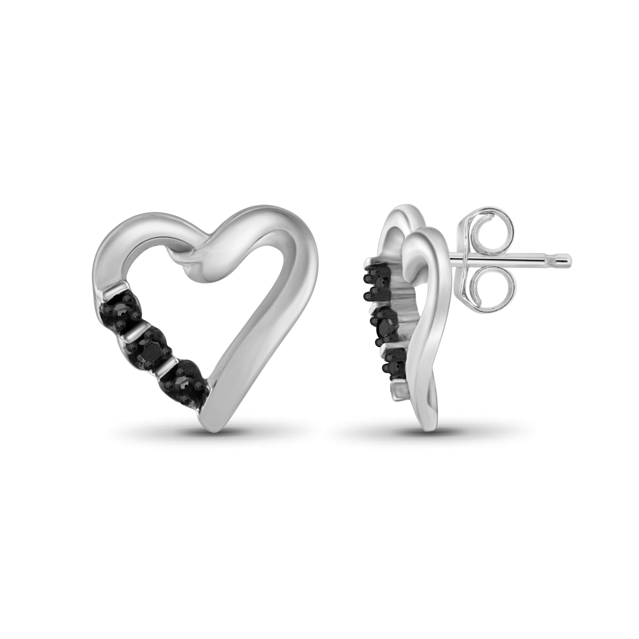 JewelonFire Accent Black Diamond Sterling Silver Heart Earrings