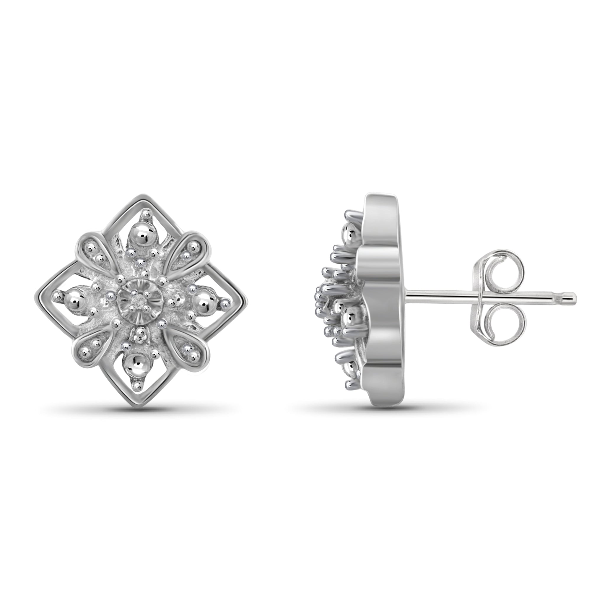 JewelonFire Accent White Diamond Sterling Silver Earrings