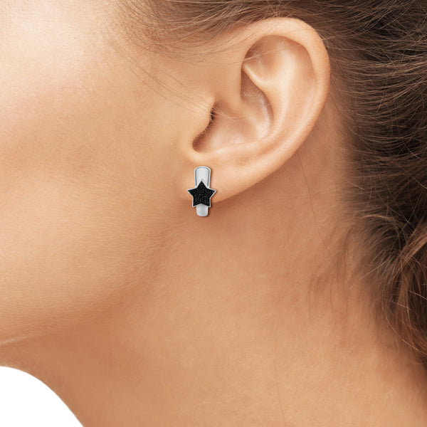 JewelonFire Accent Black Diamond Sterling Silver J Hoop Earrings