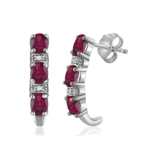 JewelonFire 1.10 Carat T.G.W Ruby and White Diamond Accent Sterling Silver Earring - Assorted Colors