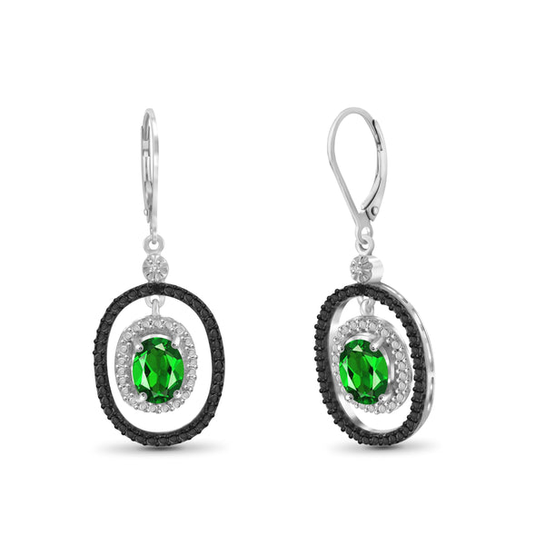 JewelonFire 2.40 Carat T.G.W. Chrome Diopside and White Diamond Accent Sterling Silver Dangle Earrings - Assorted Colors