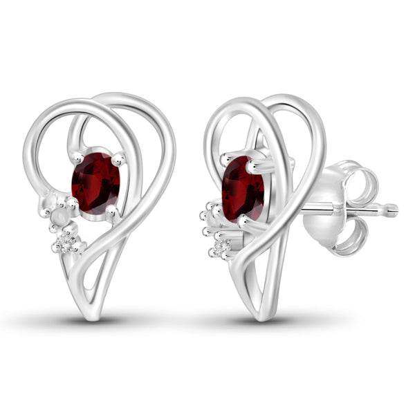 JewelonFire 1/2 Carat T.G.W. Garnet And White Diamond Accent Sterling Silver Earrings - Assorted Colors
