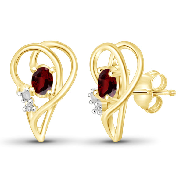 JewelonFire 1/2 Carat T.G.W. Garnet And White Diamond Accent Sterling Silver Earrings - Assorted Colors