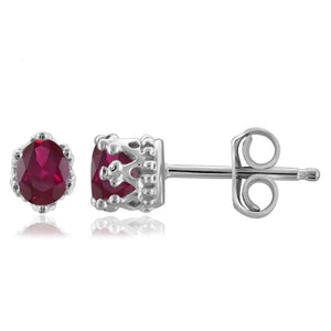 JewelonFire 0.33 Carat T.G.W Ruby Sterling Silver Crown Earrings - Assorted Colors