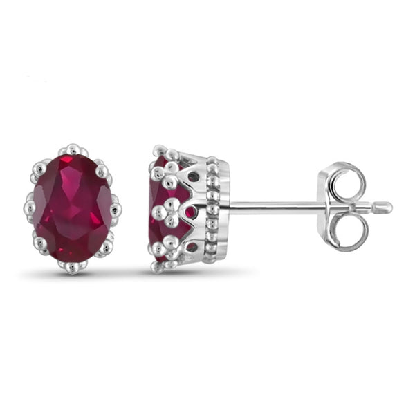 JewelonFire 1.75 Carat T.G.W. Ruby Sterling Silver Crown Earrings - Assorted Colors
