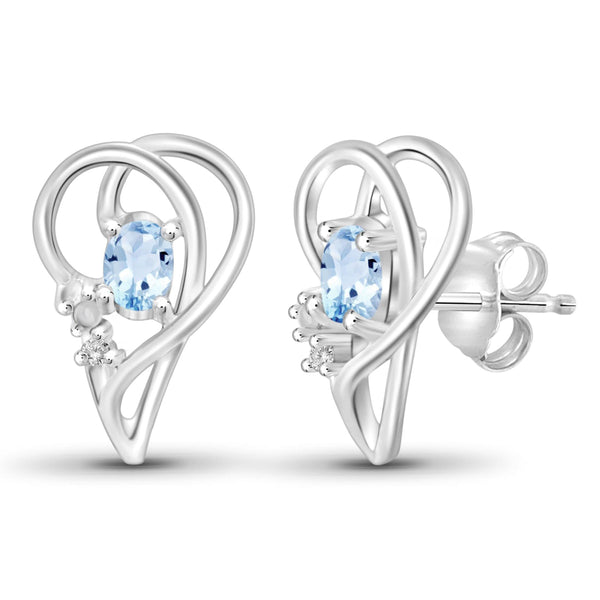 JewelonFire 1/2 Carat T.G.W. Sky Blue Topaz and White Diamond Accent Sterling Silver Earrings - Assorted Colors