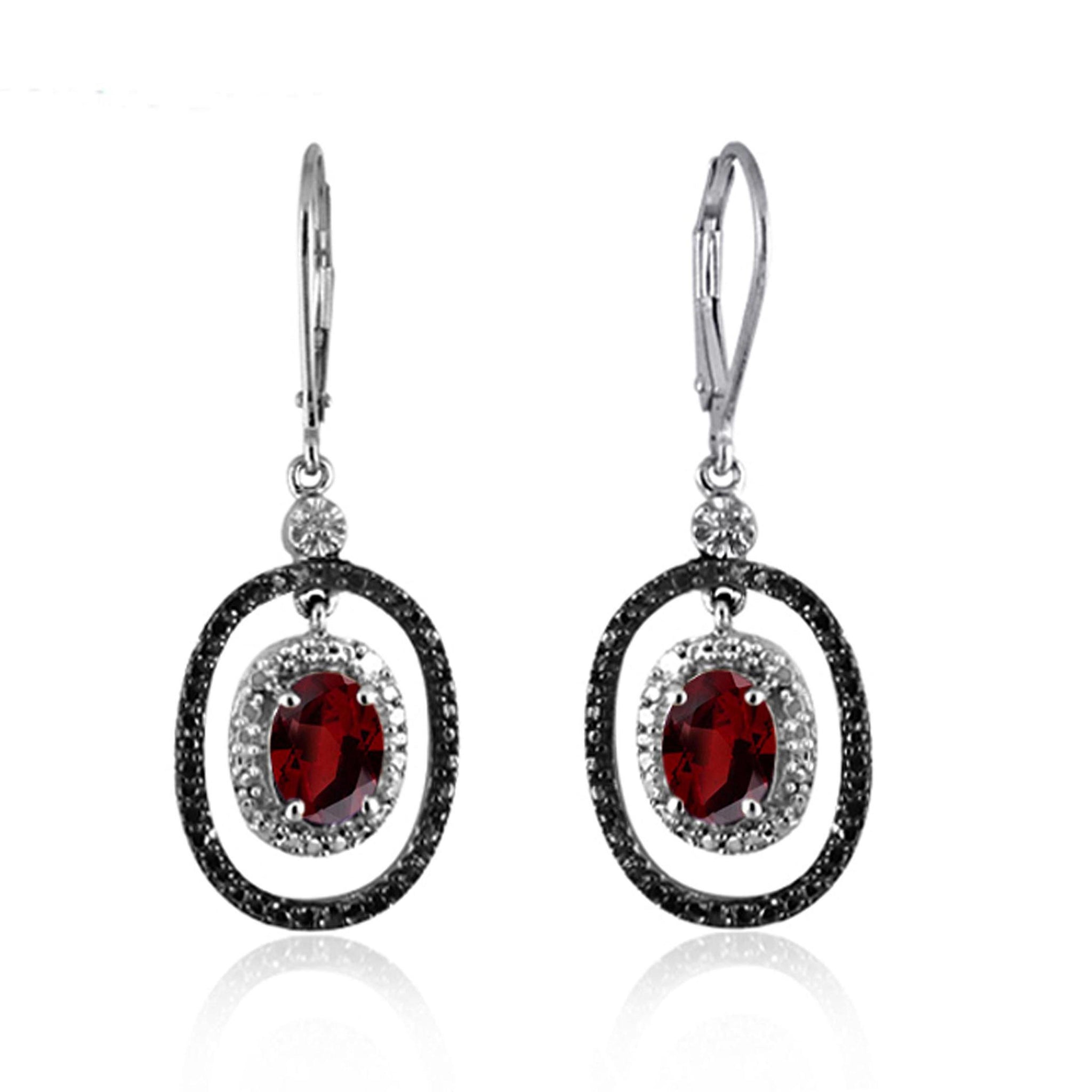 JewelonFire 3 1/5 Carat T.G.W. Garnet And White Diamond Accent Sterling Silver Dangle Earrings - Assorted Colors