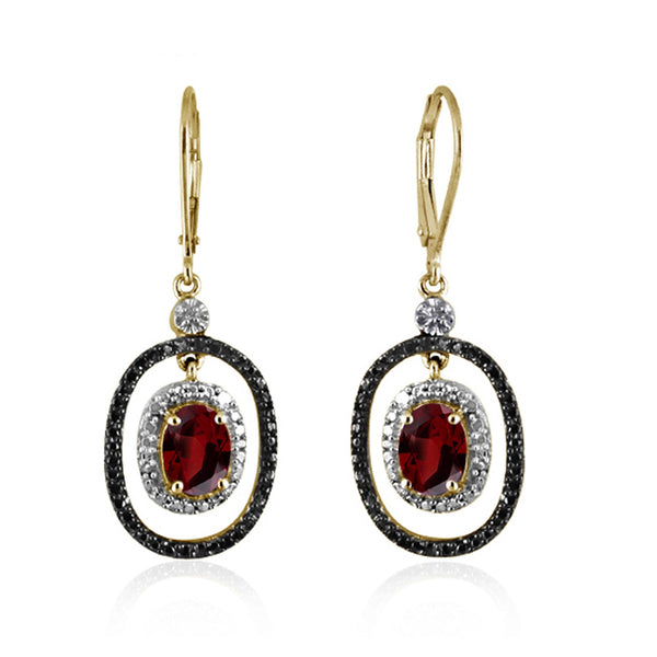 JewelonFire 3 1/5 Carat T.G.W. Garnet And White Diamond Accent Sterling Silver Dangle Earrings - Assorted Colors