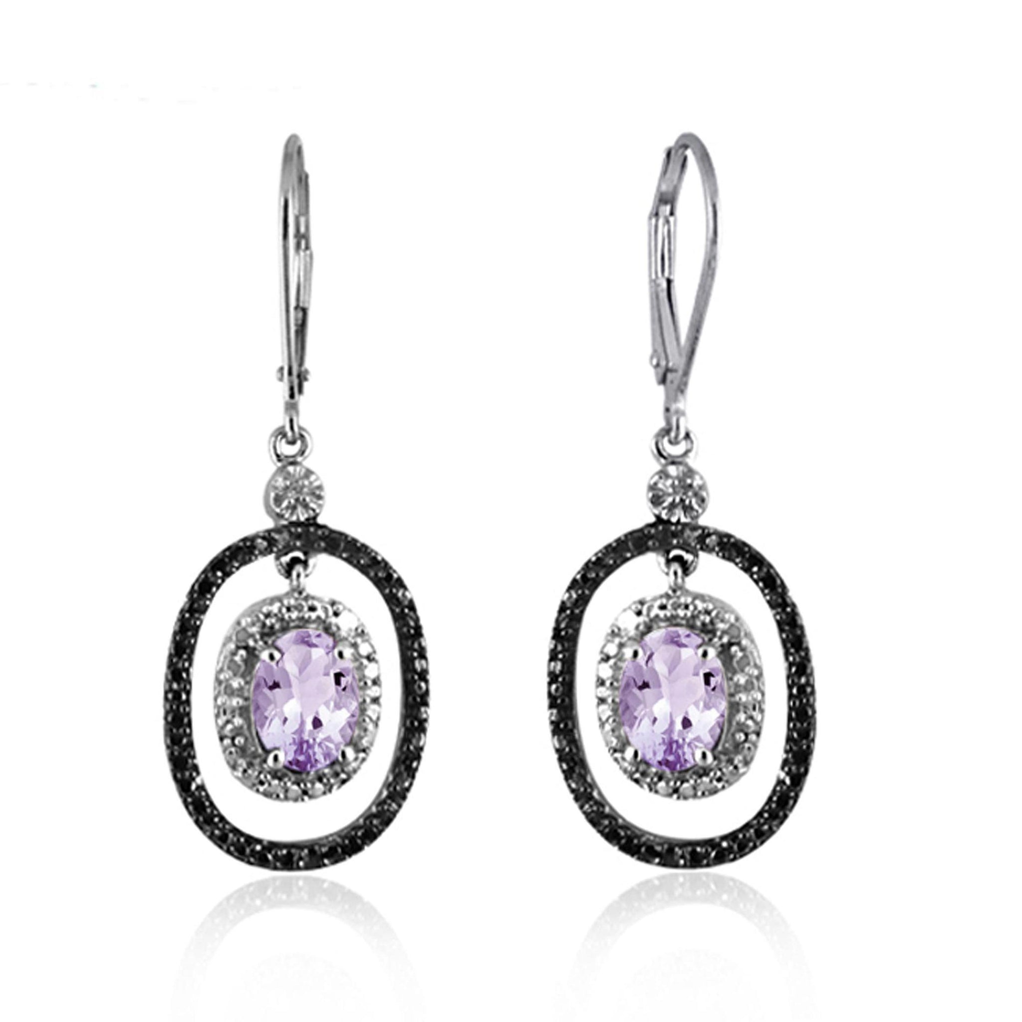 JewelonFire 2 1/5 Carat T.G.W. Pink Amethyst And White Diamond Accent Sterling Silver Dangle Earrings - Assorted Colors