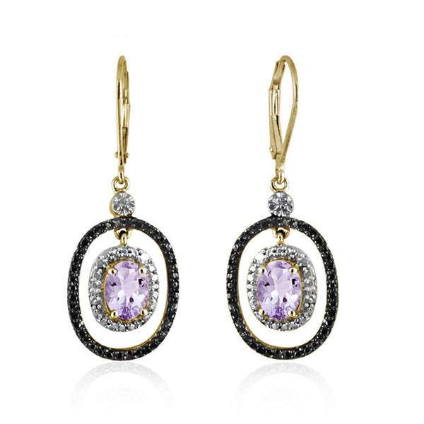 JewelonFire 2 1/5 Carat T.G.W. Pink Amethyst And White Diamond Accent Sterling Silver Dangle Earrings - Assorted Colors