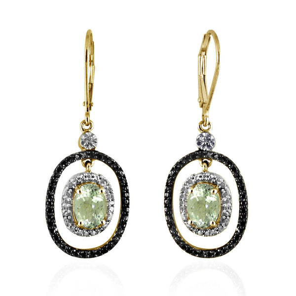 JewelonFire 2 1/2 Carat T.G.W. Green Amethyst And White Diamond Accent Sterling Silver Dangle Earrings - Assorted Colors