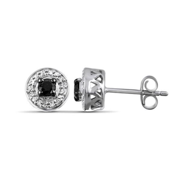 JewelonFire 1/2 Carat T.W. Black And White Diamond Sterling Silver 2 Piece Jewelry Set