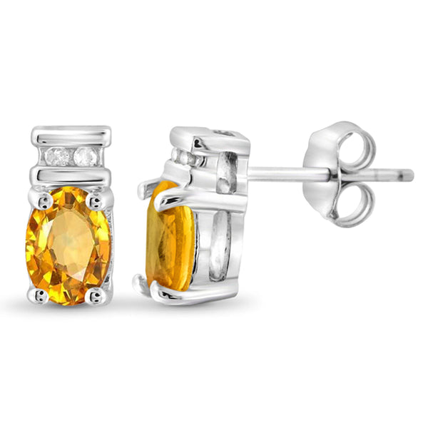 JewelonFire 1.00 Carat T.G.W. Citrine and White Diamond Accent Sterling Silver Earrings - Assorted Colors