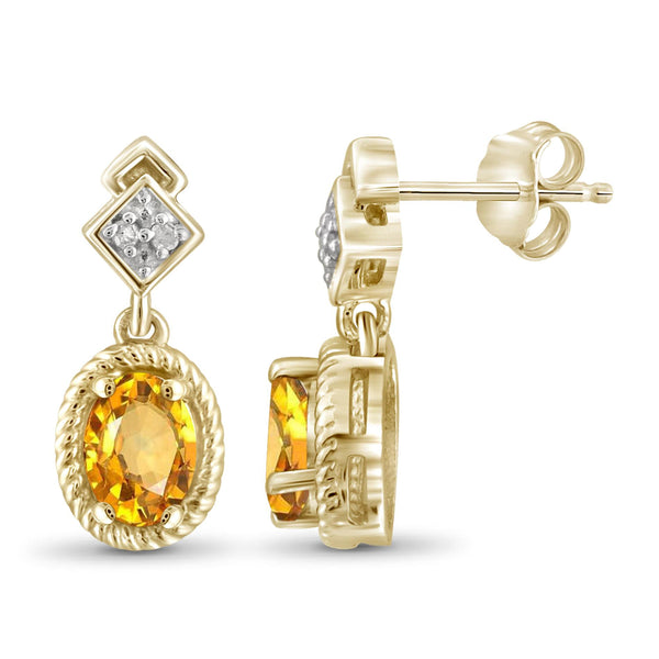 JewelonFire 1.00 Carat T.G.W. Citrine and White Diamond Accent Sterling Silver Earrings - Assorted Colors