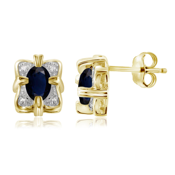JewelonFire 1.30 Carat T.G.W. Sapphire and White Diamond Accent Sterling Silver Earrings - Assorted Colors
