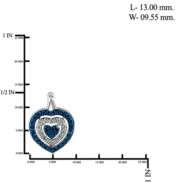 JewelonFire 1/10 Carat T.W. Blue And White Diamond Sterling Silver 3 Piece Heart Jewelry Set