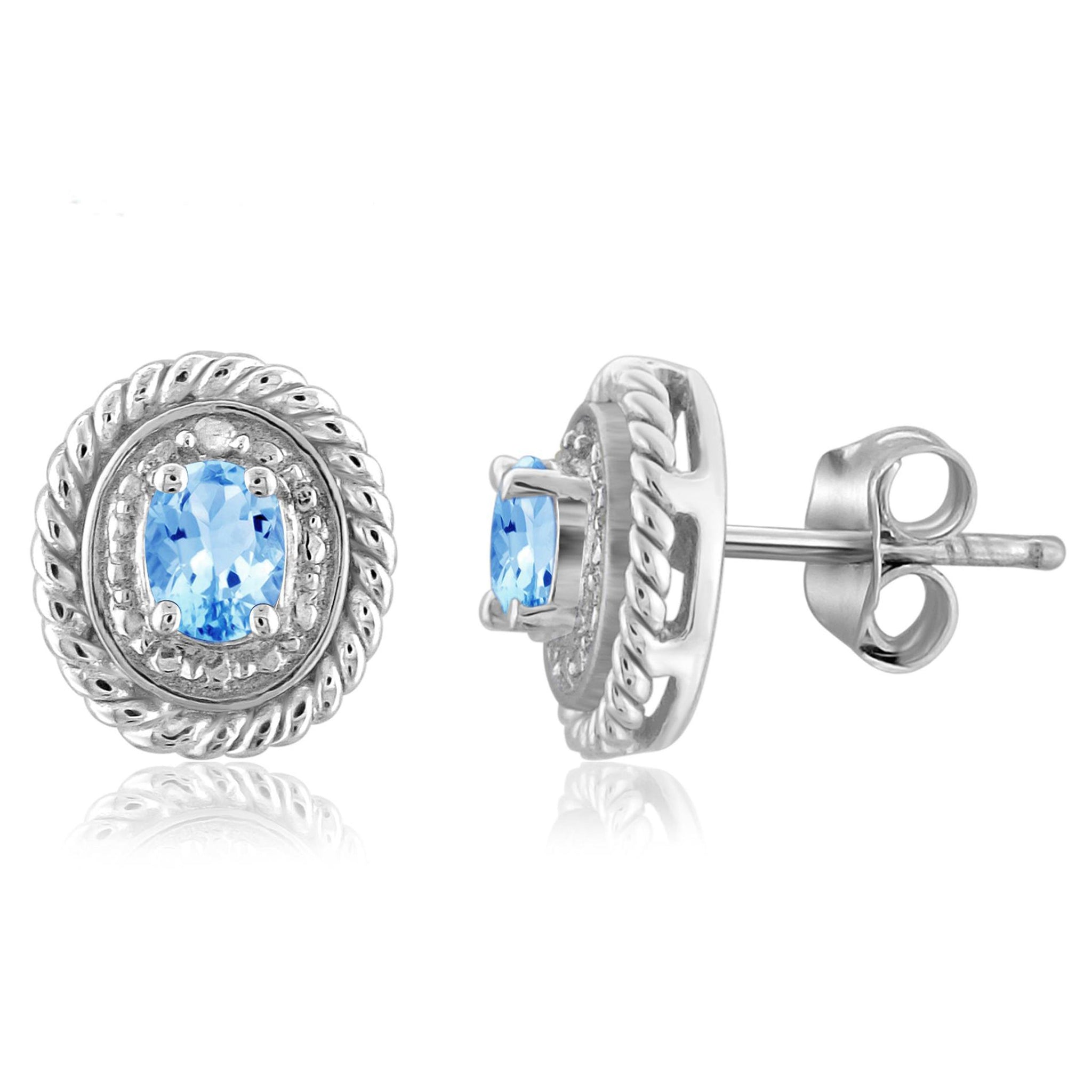 JewelonFire 1/3 Carat T.G.W. Blue Topaz And White Diamond Accent Sterling Silver Stud Earrings - Assorted Colors