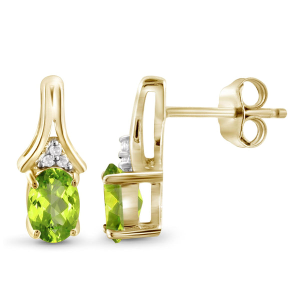 JewelonFire 1.00 Carat T.G.W. Peridot And White Diamond Accent Sterling Silver Earrings - Assorted Colors