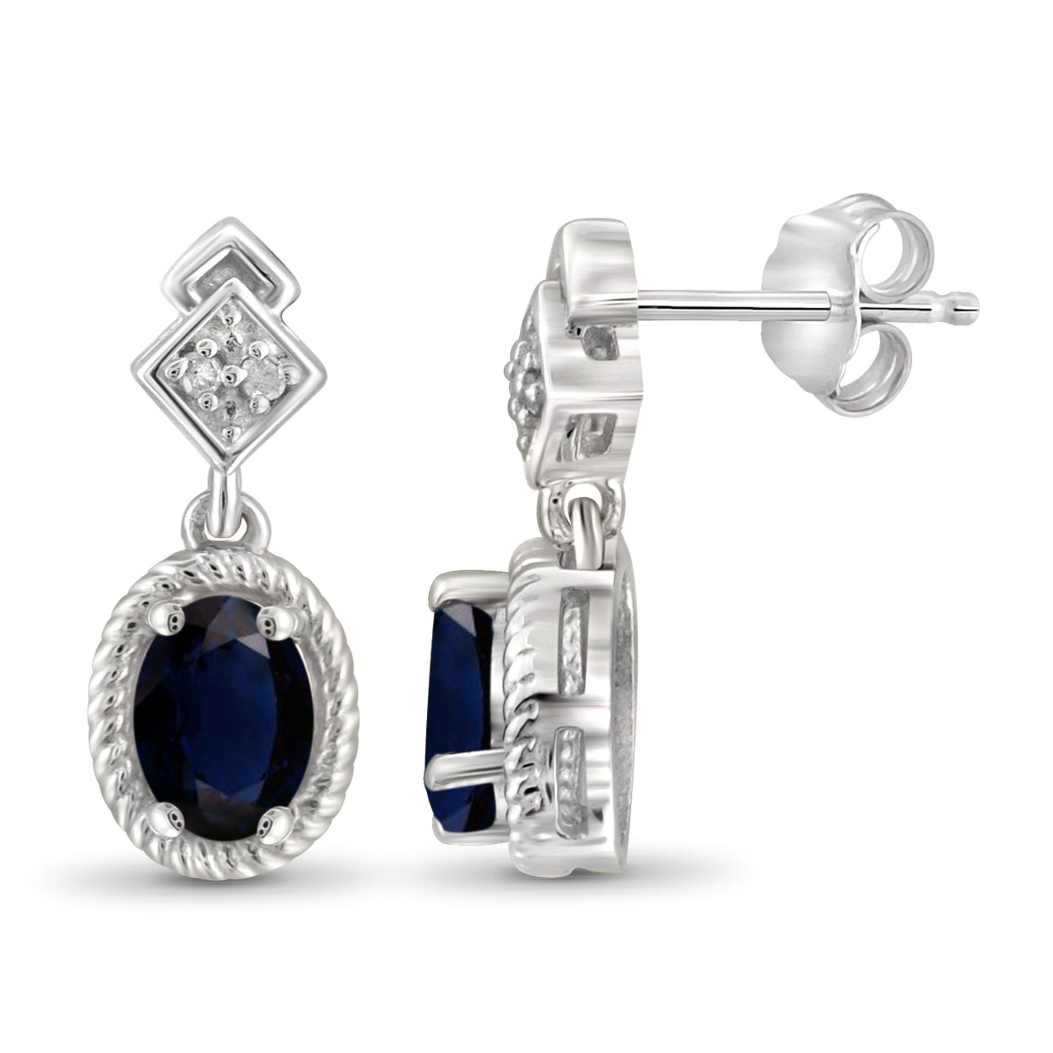 JewelonFire 1.30 Carat T.G.W. Sapphire and White Diamond Accent Sterling Silver Earrings - Assorted Colors