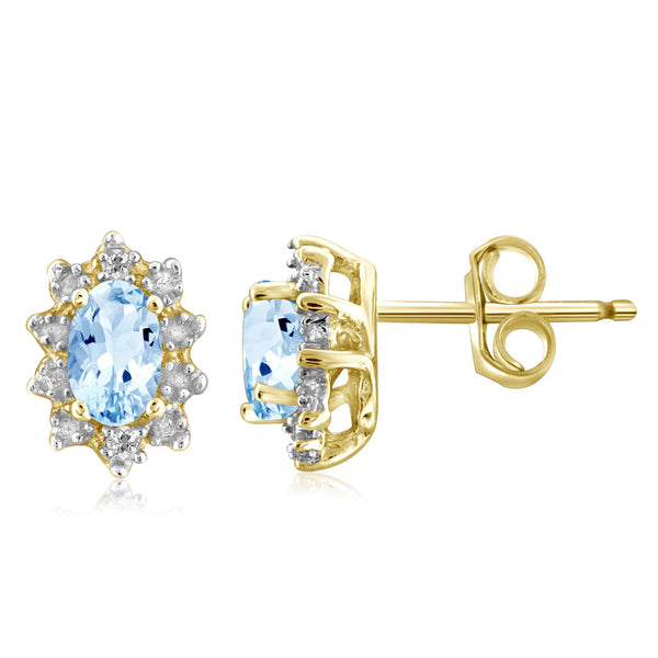 JewelonFire 1/2 Carat T.G.W. Sky Blue Topaz and White Diamond Accent Sterling Silver Earrings - Assorted Colors