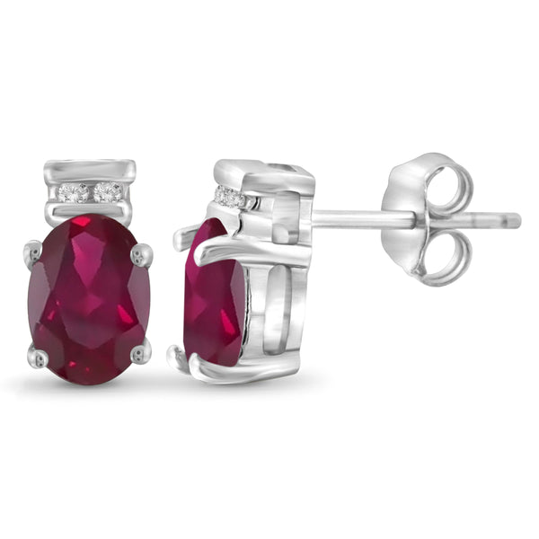 JewelonFire 0.90 Carat T.G.W. Ruby and 1/20 ctw White Diamond Sterling Silver Earrings - Assorted Colors
