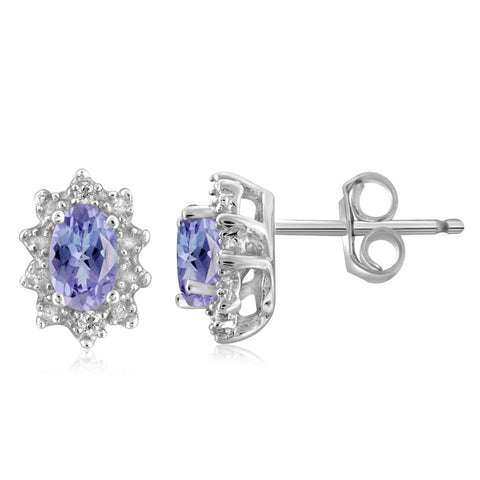 JewelonFire 0.45 Carat T.G.W. Tanzanite and White Diamond Accent Sterling Silver Earrings - Assorted Colors
