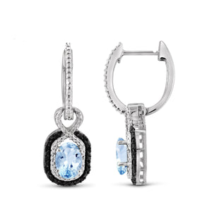JewelonFire 2.00 Carat T.G.W. Sky Blue Topaz And Black & White Diamond Accent Sterling Silver Earrings