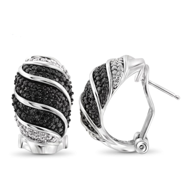 JewelonFire 1.00 Carat T.W. Black And White Diamond Sterling Silver 2 Piece Jewelry Set