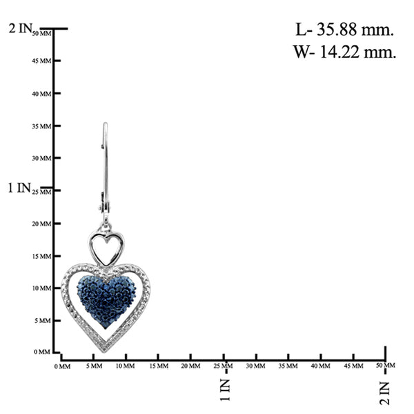 JewelonFire 1/20 Carat T.W. Blue Diamond Sterling Silver 3 Piece Heart Jewelry Set
