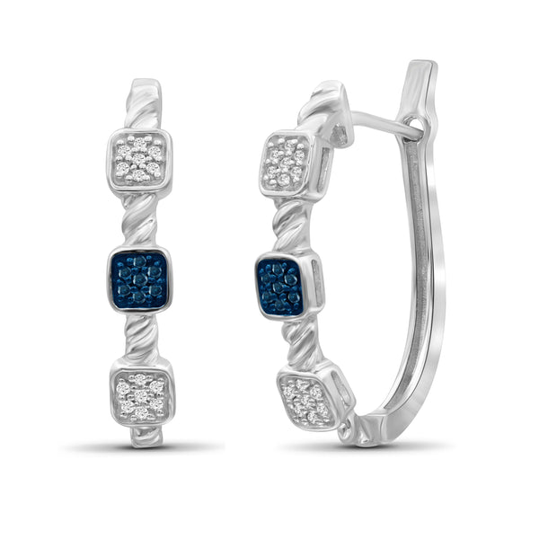 JewelonFire 1/7 Carat T.W. Blue And White Diamond Sterling Silver Earrings