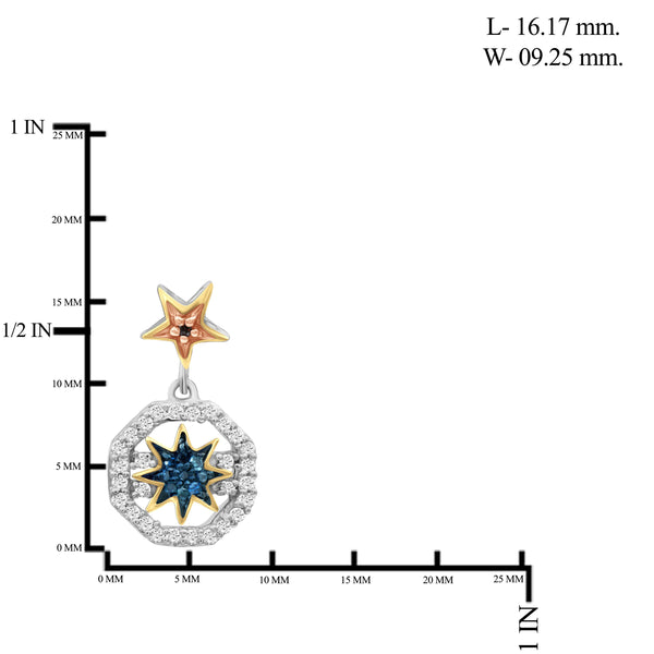 JewelonFire 1/5 Carat T.W. Multicolor Diamond Three Tone Silver Star Octagon Earrings