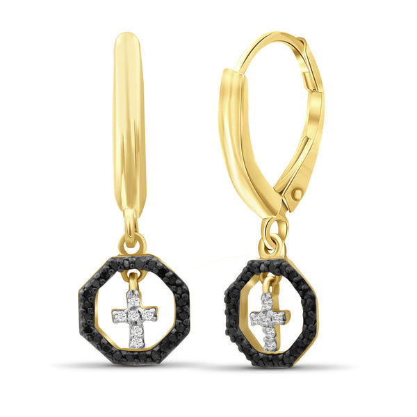 JewelonFire 1/7 Carat T.W. Black And White Diamond Sterling Silver Cross Octagon Earrings - Assorted Colors