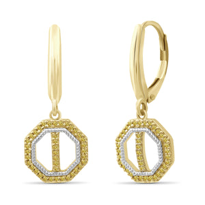 JewelonFire 1/7 Carat T.W. Yellow Diamond Two Tone Silver Octagon Earrings