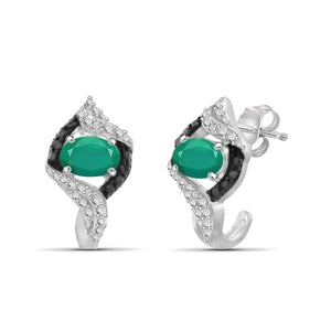 JewelonFire 0.75 Carat T.G.W. Genuine Emerald And 1/20 Ctw Black & White Diamond Sterling Silver J-Hoop Earrings - Assorted Colors